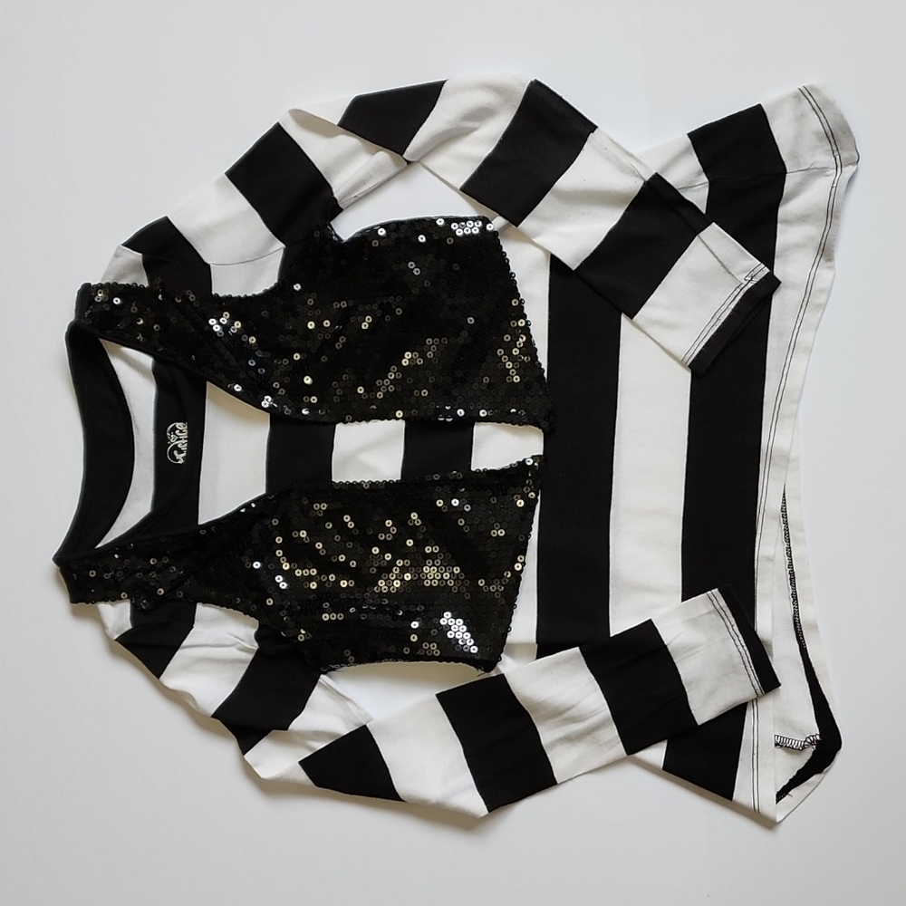 Justice Kids Two Piece Striped Long Sleeve + Sequin Vest